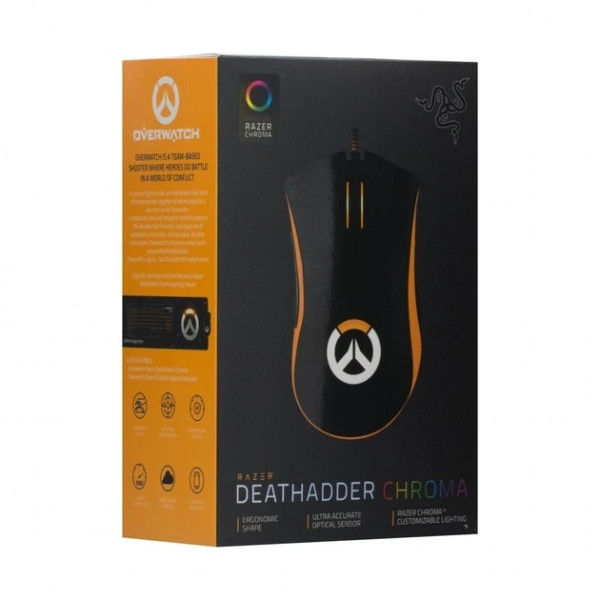 Игровая оптическая компьютерная мышь DeathAdder Chroma Overwatch черно-желтая