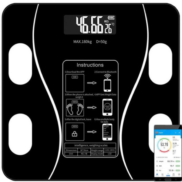 Напольные умные фитнес весы до 180кг, с Bluetooth, A-8003