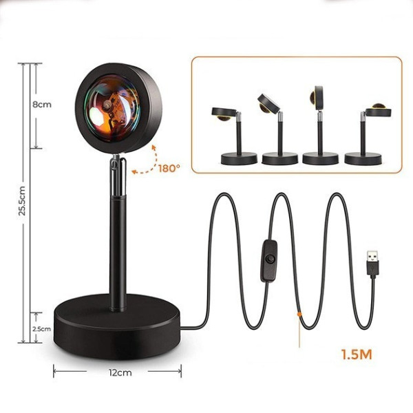 Проекционная лампа заката солнца Sunset lamp RGB, разноцветная 16 цветов