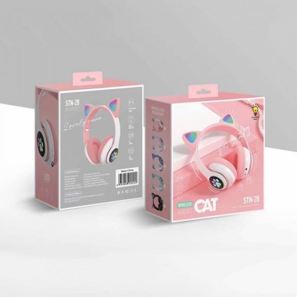Детские беспроводные LED наушники с кошачьими ушками котика Cat STN-28 Bluetooth