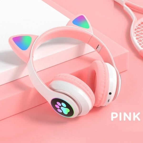 Детские беспроводные LED наушники с кошачьими ушками котика Cat STN-28 Bluetooth