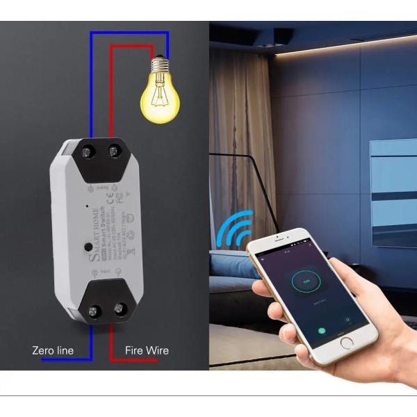 Умное WI-FI релле SMART HOME, 10А , Беспроводной выключатель для умного дома Wi-fi выключатель