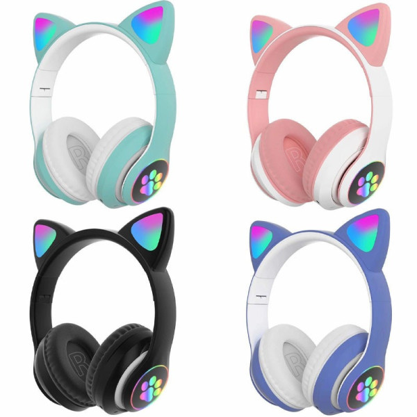 Детские беспроводные LED наушники с кошачьими ушками котика Cat STN-28 Bluetooth
