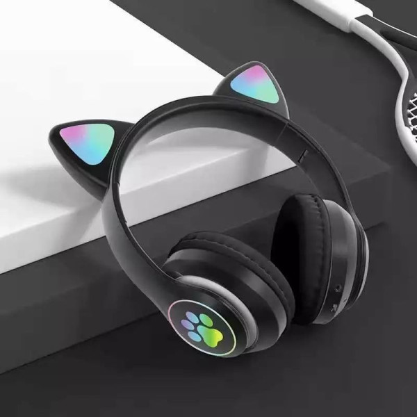 Детские беспроводные LED наушники с кошачьими ушками котика Cat STN-28 Bluetooth