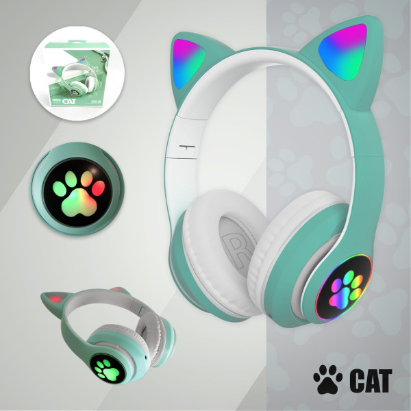 Детские беспроводные LED наушники с кошачьими ушками котика Cat STN-28 Bluetooth