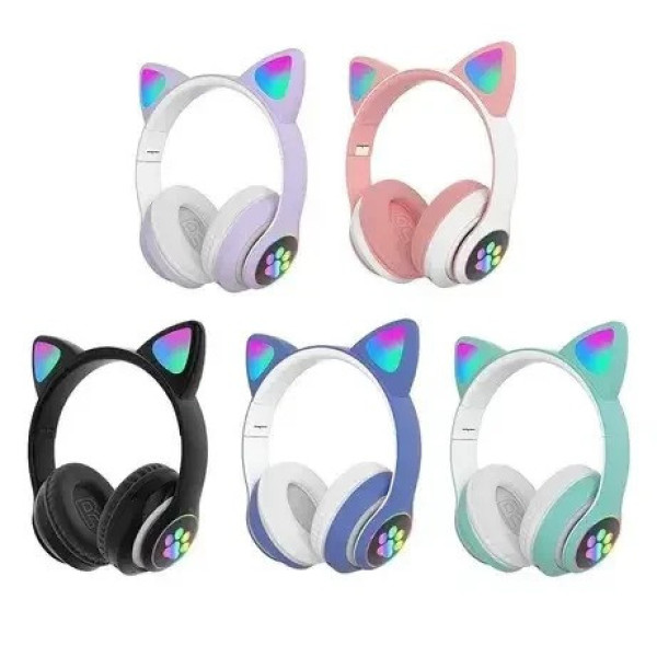Детские беспроводные LED наушники с кошачьими ушками котика Cat STN-28 Bluetooth