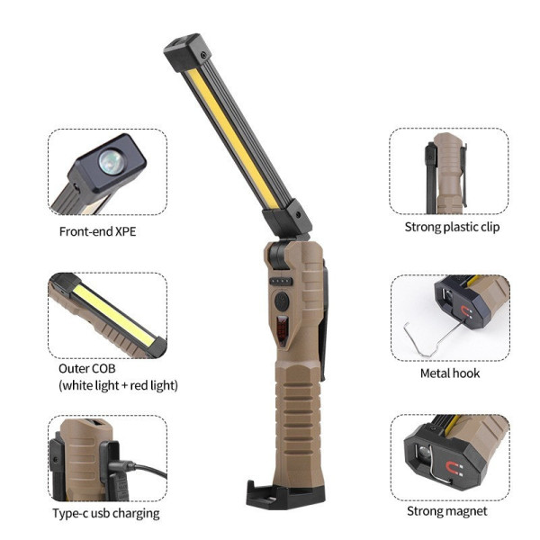 Ліхтар акумуляторний складаний для кемпінгу LIGHT L08-1 з магнітом і гаком для підвісу Black