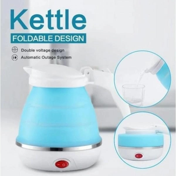 Складной электрочайник Electric Kettle силиконовый походный дорожный голубой 600 мл