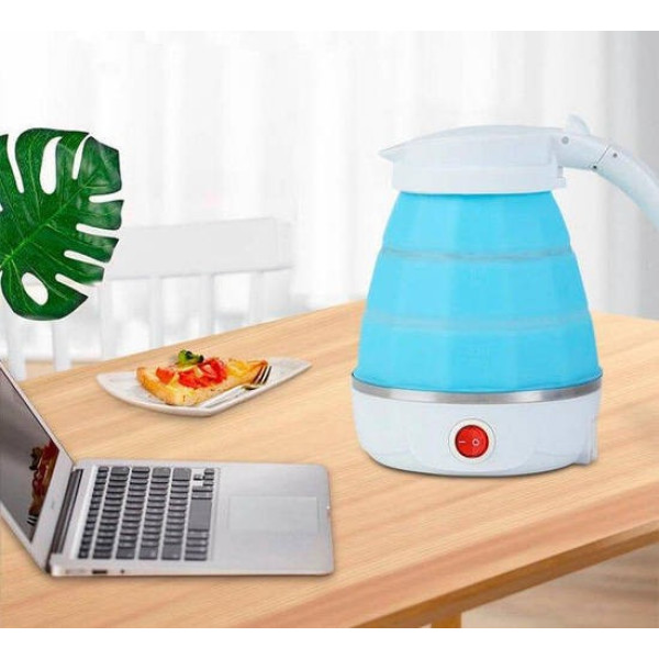 Складной электрочайник Electric Kettle силиконовый походный дорожный голубой 600 мл