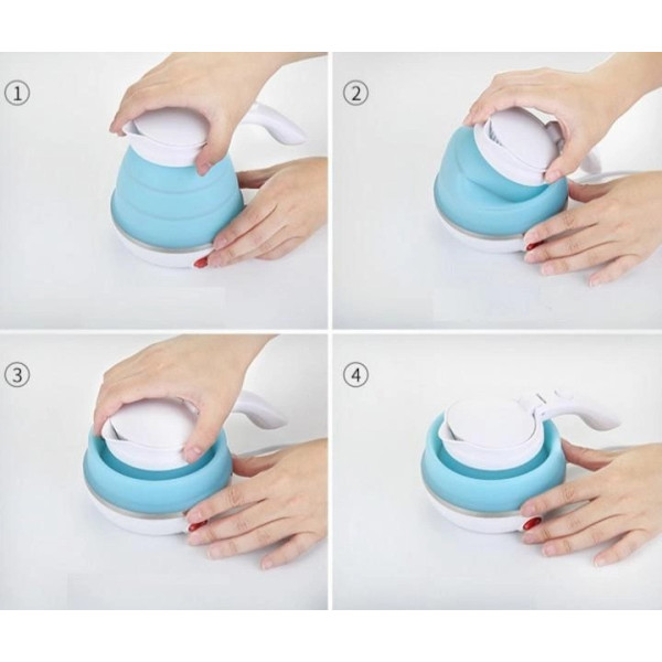 Складной электрочайник Electric Kettle силиконовый походный дорожный голубой 600 мл