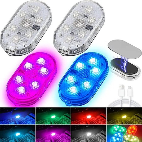 Светильник аккумуляторный RGB для салона авто 2 шт, автономное освещение подвесная магнитная лампа ночник