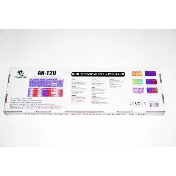 Проводная клавиатураYelandar AN-T20 USB RGB мембранная с подсветкой White 8923