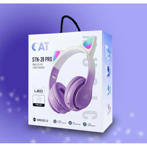 Детские наушники STN-28 PRO с ушками и LED-подсветкой Bluetooth 5.3 складные microSD
