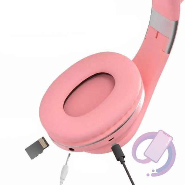 Детские наушники STN-28 PRO с ушками и LED-подсветкой Bluetooth 5.3 складные microSD