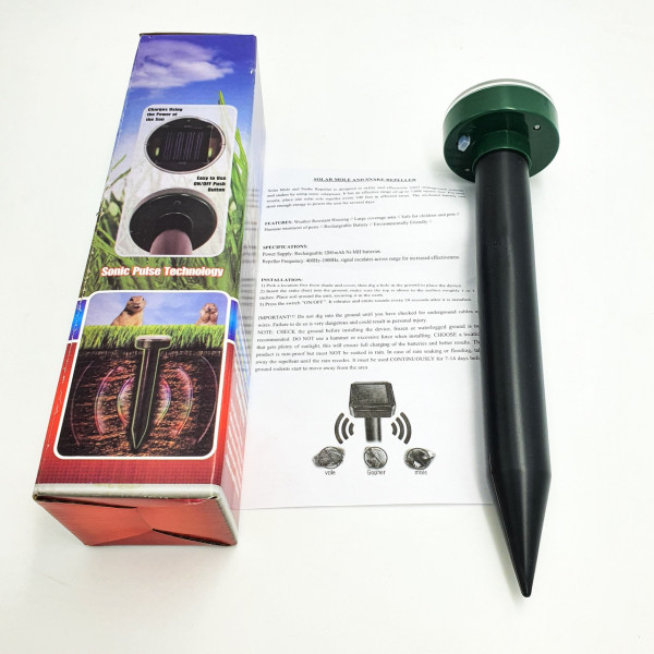 Ультразвуковой отпугиватель кротов, насекомых, грызунов Garden Pro D-1102, на солнечной батарее, влагозащищенн