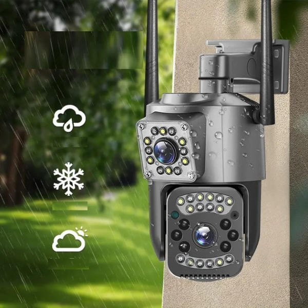 Уличная камера видеонаблюдения с двумя линзами SC03 V380pro работающая через 4G и LAN
