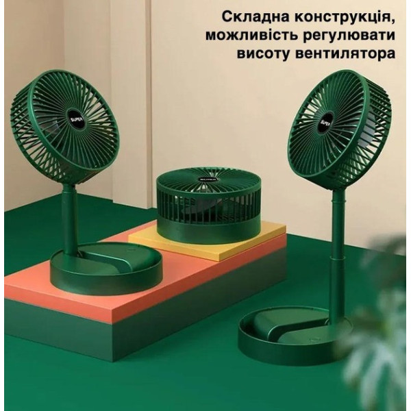 Трехскоростной USB вентилятор Telescopic Folding Fan с подставкой для телефона и складной конструкцией