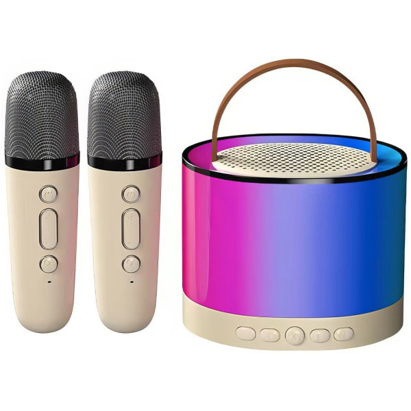 Бежева Bluetooth-колонка K52 для караоке, з RGB-підсвіткою 2 мікрофони