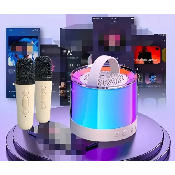 Бежева Bluetooth-колонка K52 для караоке, з RGB-підсвіткою 2 мікрофони
