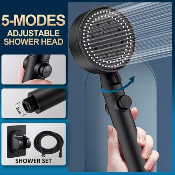Лійка для душу з тримачем і шлангом Shower set чорна для ванної кімнати, 4 режими