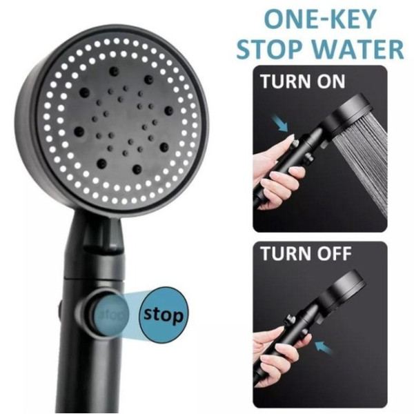 Лійка для душу з тримачем і шлангом Shower set чорна для ванної кімнати, 4 режими