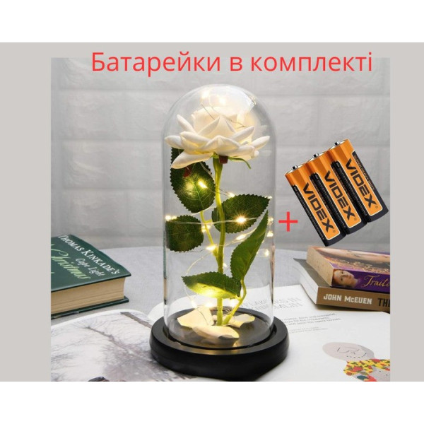 Роза в колбе с LED подсветкой и батарейками белая