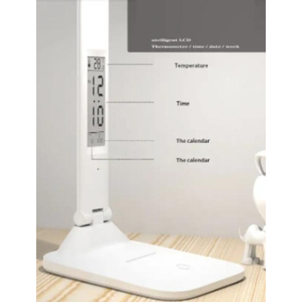 Лампа настольная LCD 868 аккумуляторная с термометром и часами white