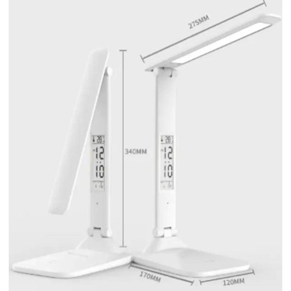 Лампа настольная LCD 868 аккумуляторная с термометром и часами white