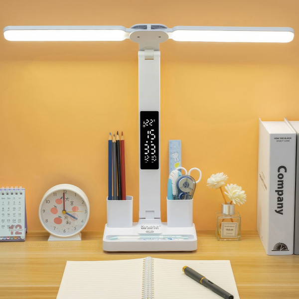 Лампа настольная LED 877 с аккумулятором, часами, термометром и органайзером