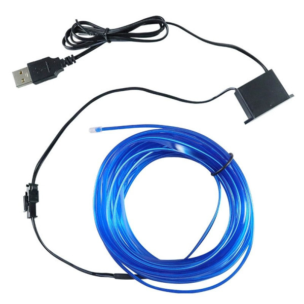 Подсветка неоновая гибкая для авто салона 5 м USB голубая холодная