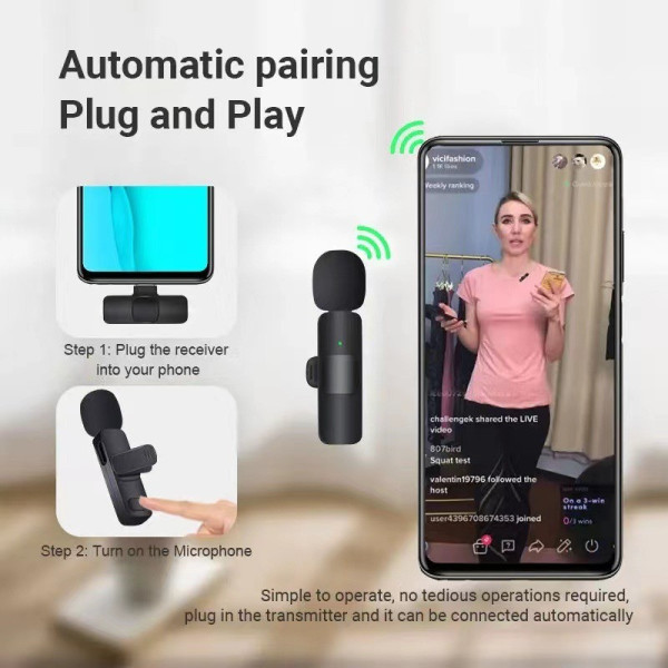 Мікрофон петличний бездротовий з адаптером Lightning Type-C K9 Wireless Lavalier