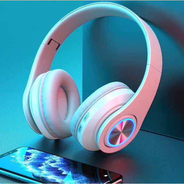Наушники Bluetooth B39 с RGB подсветкой и встроенным микрофоном, гарнитура черно-белая