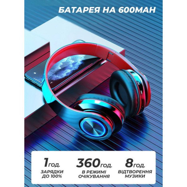 Наушники Bluetooth B39 с RGB подсветкой и встроенным микрофоном, гарнитура черно-белая