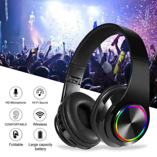 Наушники Bluetooth B39 с RGB подсветкой и встроенным микрофоном, гарнитура черно-белая