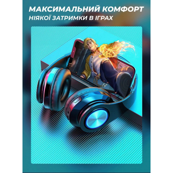 Наушники Bluetooth B39 с RGB подсветкой и встроенным микрофоном, гарнитура черно-белая