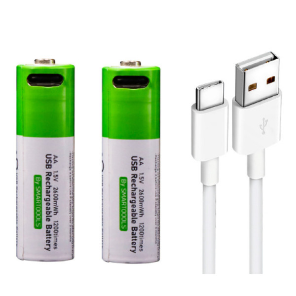 Батарейки комплект AA USB Type-C 2 шт 1.5 В 2600 мВт