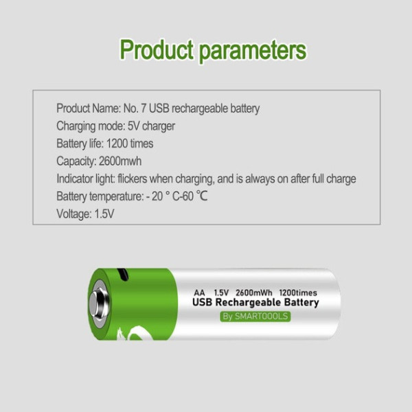 Батарейки комплект AA USB Type-C 2 шт 1.5 В 2600 мВт