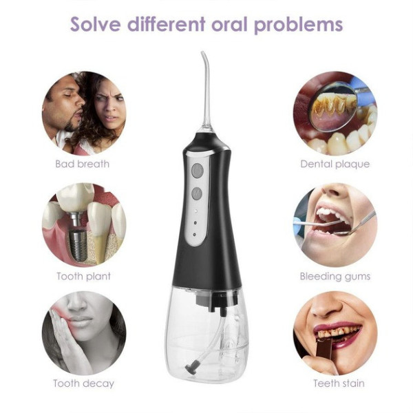 Ирригатор портативный L10 с 5 насадками 300 мл для полости рта черный