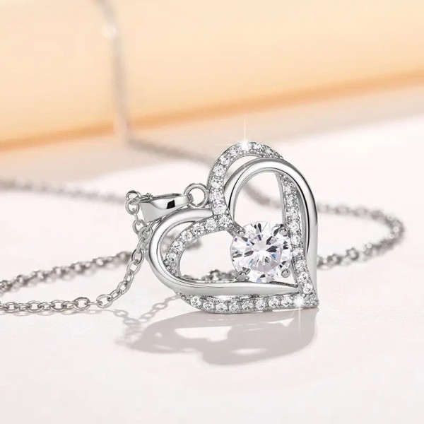 Ожерелье женское серебристое с кулоном в форме сердца Heart из циркония, подарок