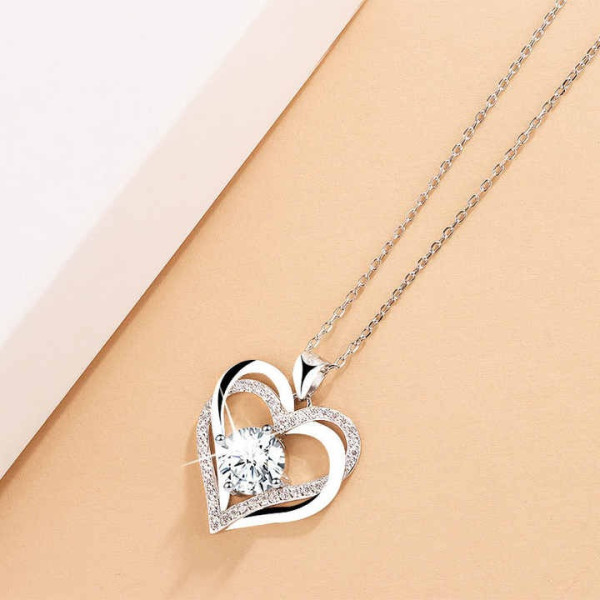 Ожерелье женское серебристое с кулоном в форме сердца Heart из циркония, подарок