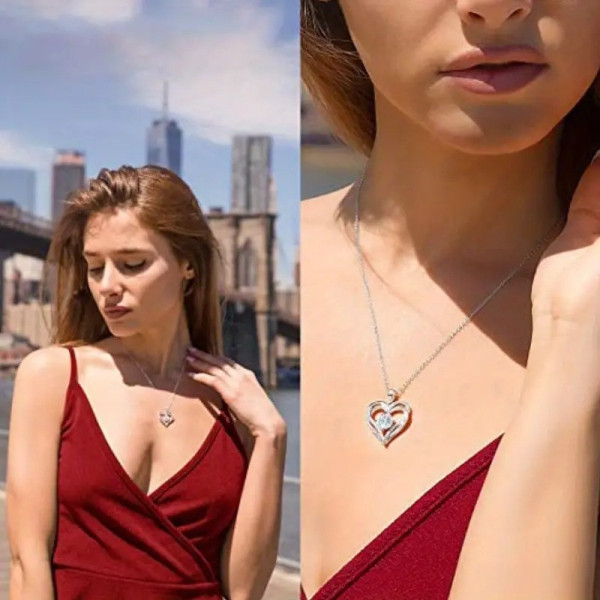 Ожерелье женское серебристое с кулоном в форме сердца Heart из циркония, подарок
