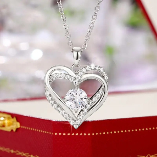 Ожерелье женское серебристое с кулоном в форме сердца Heart из циркония, подарок