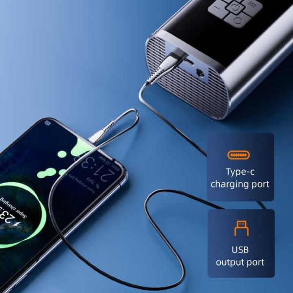 Компрессор портативный с LED дисплеем, Power Bank и фонариком 6000 мАч для шин