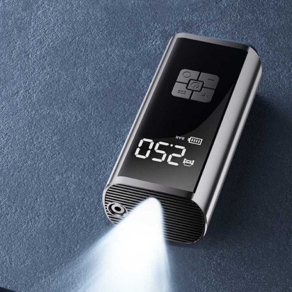 Компрессор портативный с LED дисплеем, Power Bank и фонариком 6000 мАч для шин