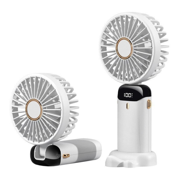 Вентилятор портативный складной с LED дисплеем и держателем телефона аккумуляторный