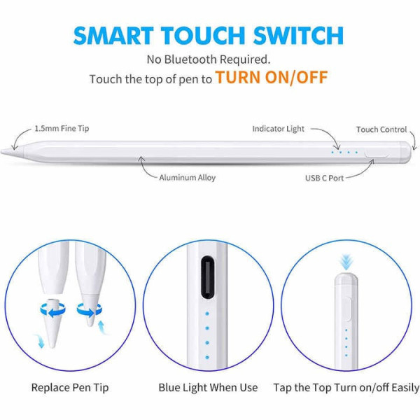 Стилус активный магнитный для IOS с LED дисплеем Белый