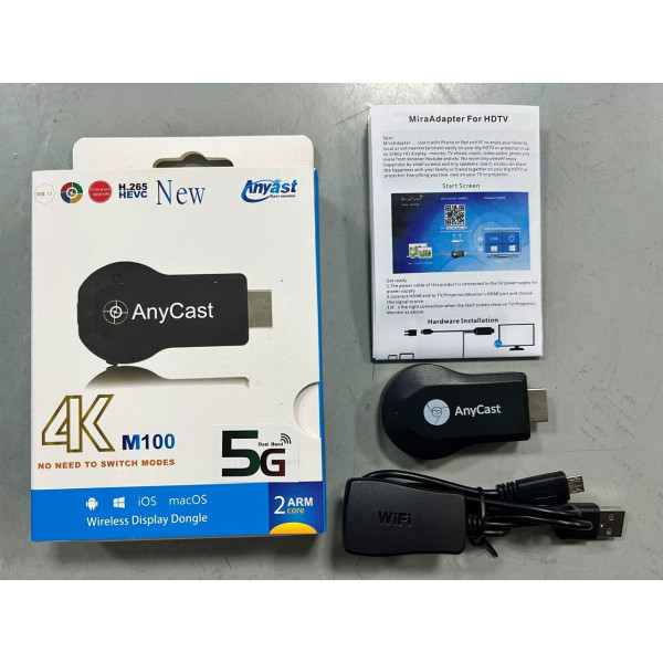 Медиаплеер AnyCast Miracast 4K 1080p 5G с Wi-Fi и двухъядерным процессором M100