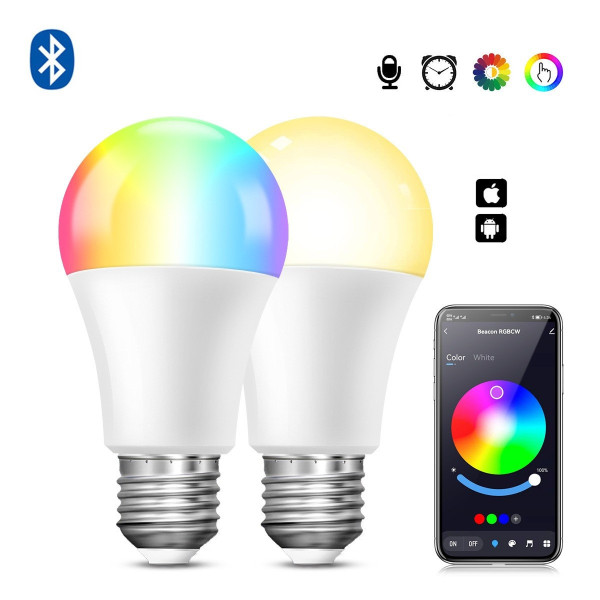 Лампа розумна RGB LED з кольоровим і білим світлом Tuya E27 Bluetooth
