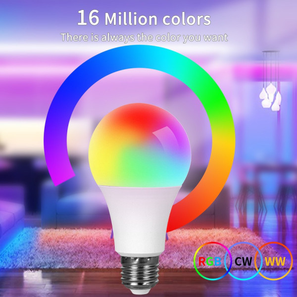Лампа розумна RGB LED з кольоровим і білим світлом Tuya E27 Bluetooth