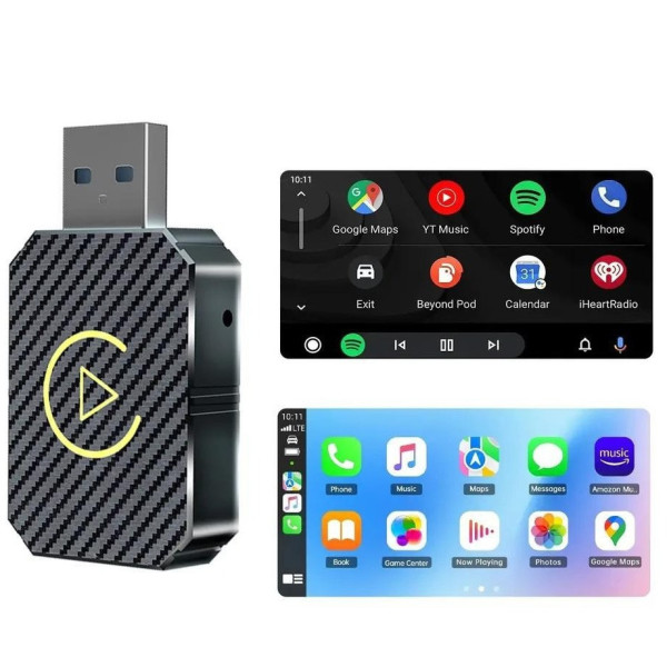 Беспроводной автомобильный адаптер USB Bluetooth для CarPlay и Android Auto черный